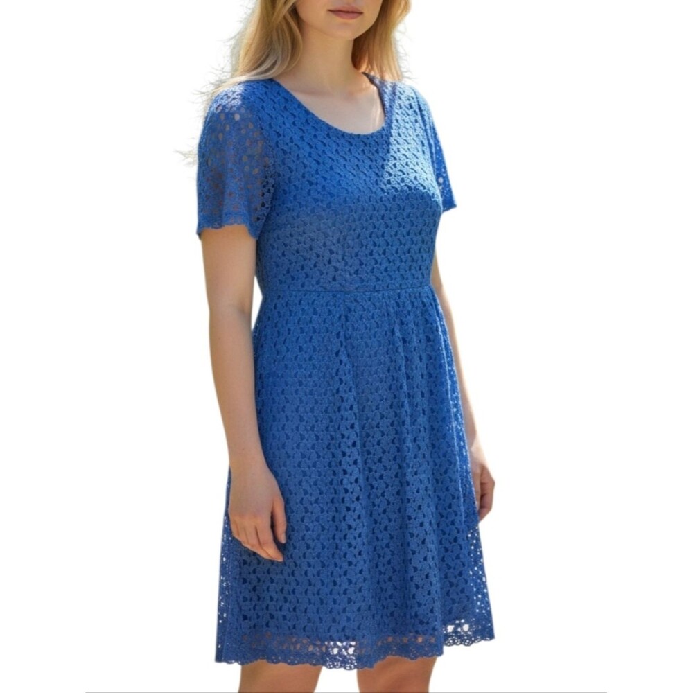 Chris Mclaughlin Royal Blue Eyelet Crotchet Lace Dress